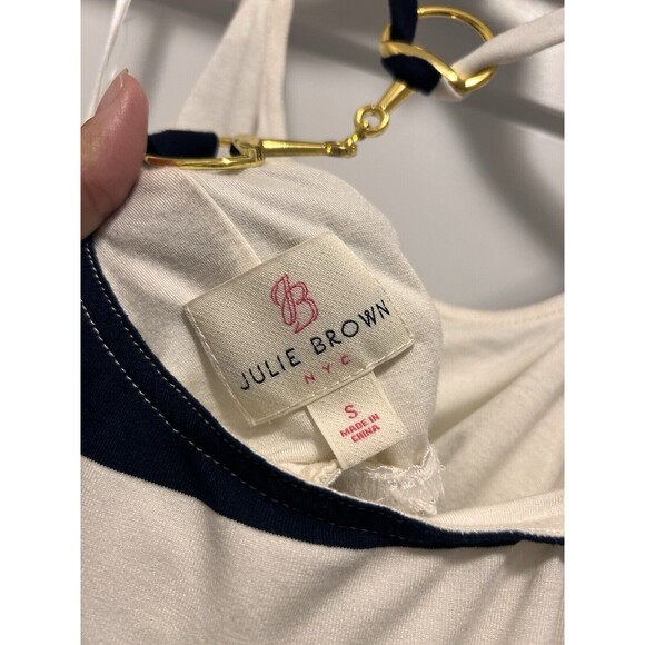 Julie Brown Knit Halter Dress Size Small Women's White Blue Striped Sleeveless - Picture 3 of 5
